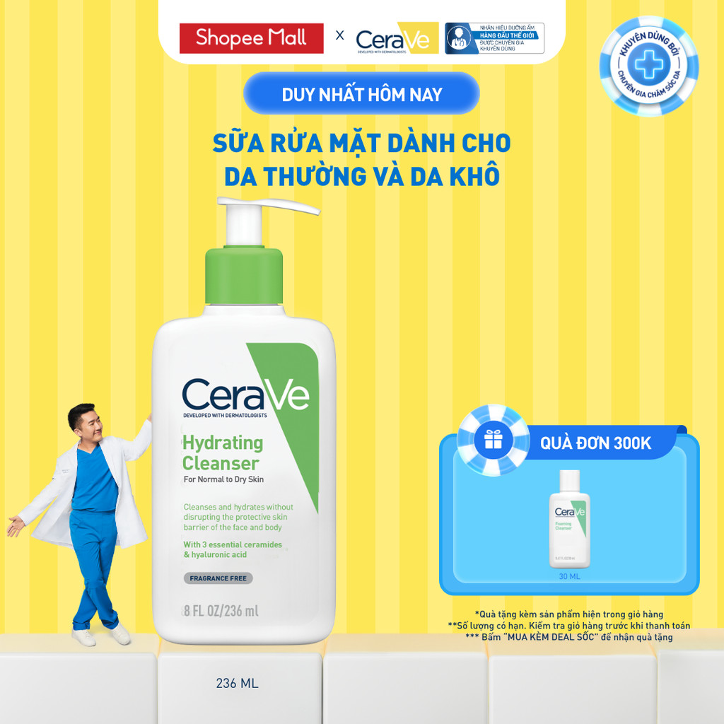 Sữa rửa mặt giúp làm sạch sâu dành cho da thường và da khô Cerave Hydrating Cleanser 236ML
