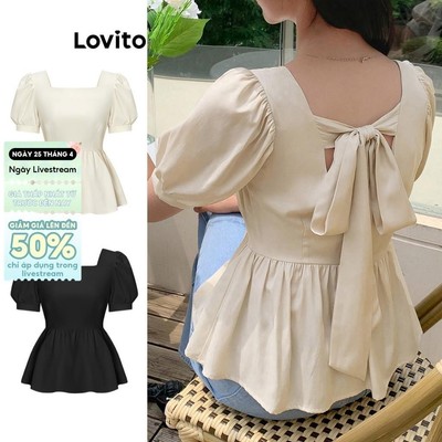 Lovito Phong cách thường ngày Áo kiểu mùa xuân và áo xếp nếp lưng nơ mùa hè dành cho nữ L68ED016