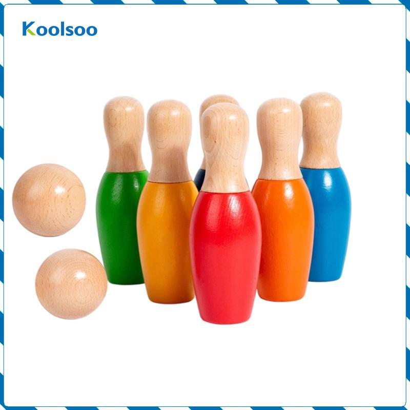 Koolsoo Gỗ Bowling Đồ Chơi Nhiều Màu Sắc Bằng Gỗ Bowling Trò Chơi Trong Nhà Skittles Trò Chơi Cho