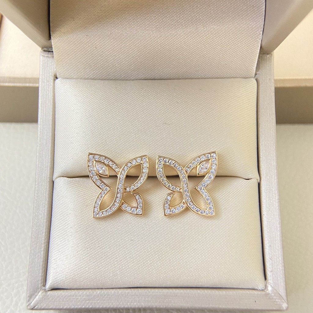 Hollow-out full-diamond iris flower earrings, butterfly earrings, zircon, light luxury for autumn an