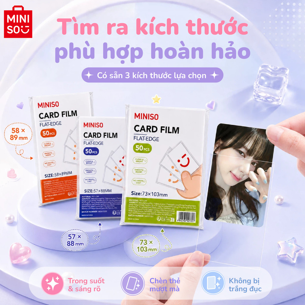 MINISO Màng Bọc Thẻ 20 Silk, Túi Bọc Photocard Trong Suốt, Sleeves Bọc Bài Bọc Card, 50 Miếng