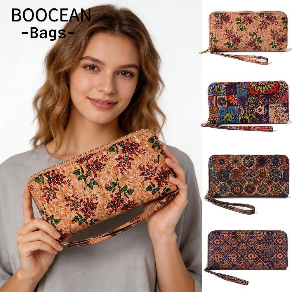 Ví BOOCEAN Nữ, In Hoa Nhiều Khe Cắm Thẻ Ví Đựng Tiền Xu, Dây Kéo PU Đa Năng Phong Cách Dài Ví Nữ