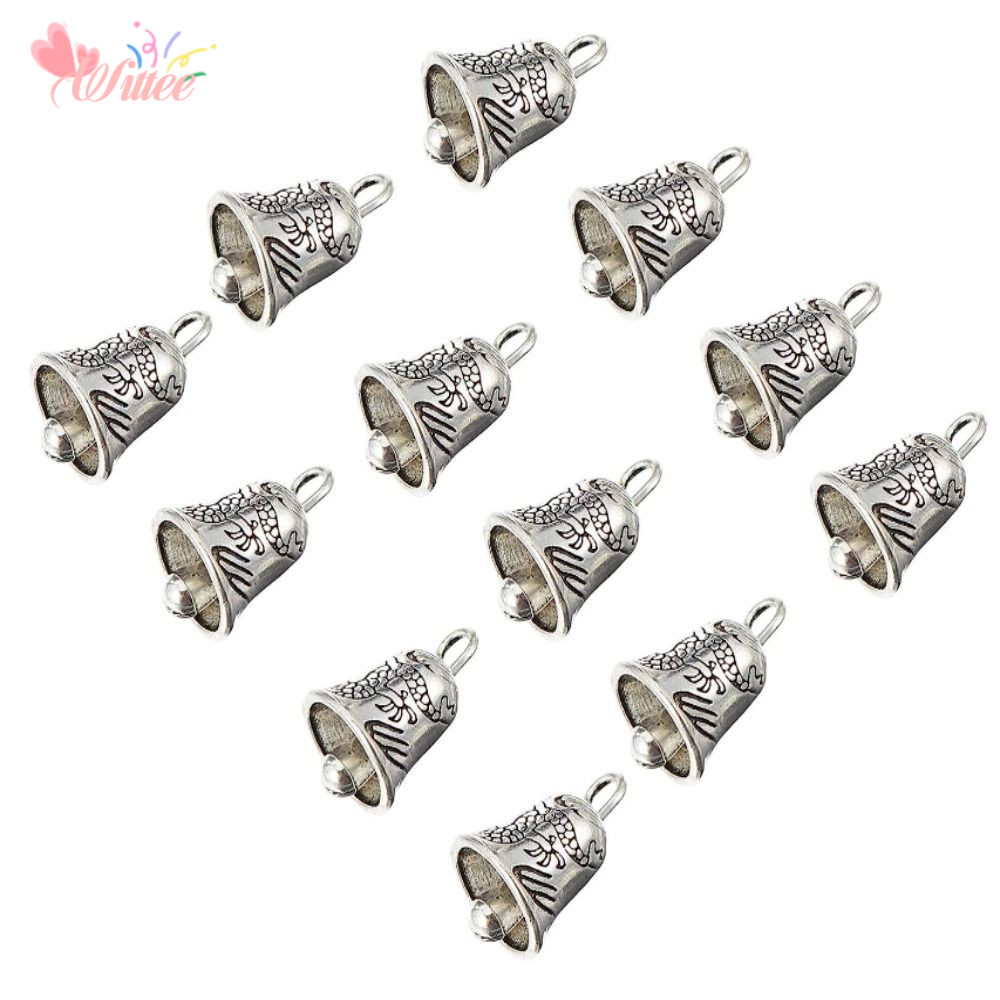 WITTEE 30 Chiếc Mini Jingle Bells Charms, 10mm * 9.5mm. Hợp Kim Tây Tạng Bạc Chuông Quyến Rũ Mặt Dây