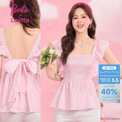 Barbie™ X Lovito Áo sơ mi nữ màu hồng xuân/hè dáng rộng viền bèo nhún buộc dây lưng BLBL4PAD010