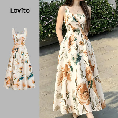 (New Arrival) Lovito Đầm Nữ Thanh Lịch Họa Tiết Xù Bèo Hông Váy Xuân/Hè L196ED610