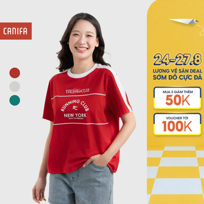 Áo phông nữ cộc tay CANIFA chất liệu Cotton USA dáng boxy có hình in CANIFA 6TS26S011
