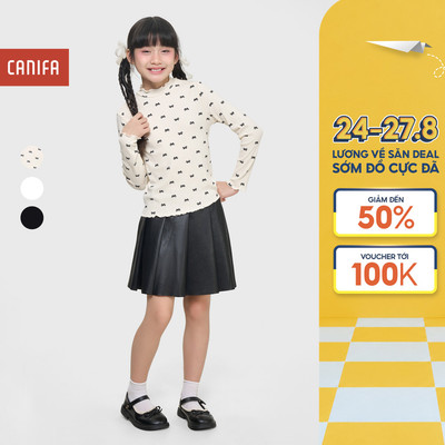 Áo phông dài tay bé gái CANIFA viền bèo đính nơ 1TL25W003