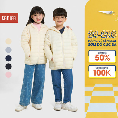 Áo khoác chần bông unisex trẻ em CANIFA áo phao có mũ dài tay siêu nhẹ siêu ấm 3OT25W001
