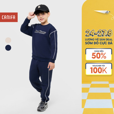Bộ quần áo bé trai CANIFA dài tay chất nỉ dày in họa tiết 2ST25W008