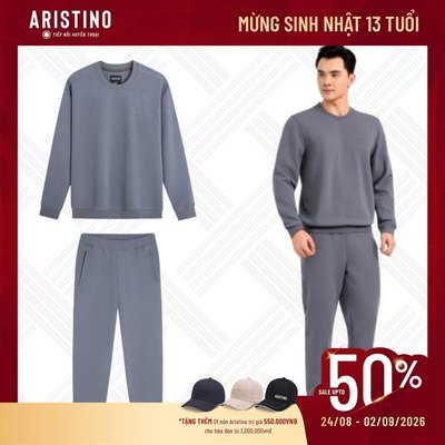 Bộ Quần Áo Nỉ Aristino Regular Fit 63% Polyester Giữ Ấm Đứng Form Logo Thêu Chữ Kí Tinh Tế ALH004BS0