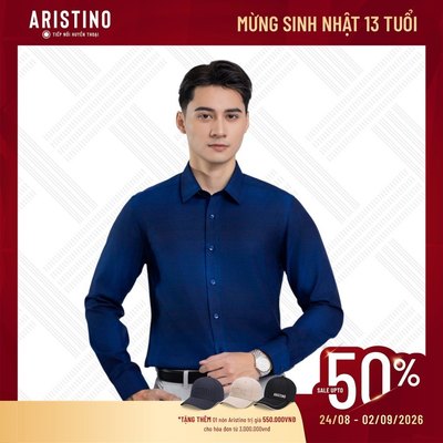 Áo sơ mi nam dài tay ARISTINO Slim fit, màu xanh than kẻ chìm độc đáo, ấn tượng - ALS00303