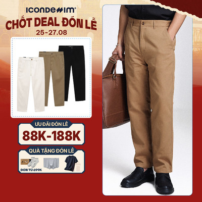 Quần kaki nam ICONDENIM, quần dài ống suông che khuyết điểm chân tôn dáng, chất vải kaki cao cấp bền màu QKID0026