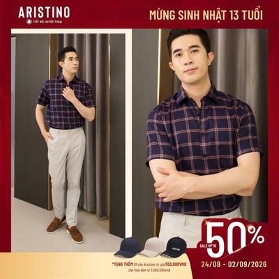 Áo Sơ Mi Nam Kẻ caro Aristino Business tay ngắn dáng Fiero cotton thấm hút doanh nhân 1SS009AS2