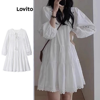 Lovito Kỳ nghỉ Váy Suông Đơn Giản Nhún Bèo Dành Cho Nữ LNA73035