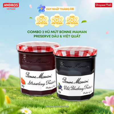 Combo 2 Hũ Mứt Bonne Maman Preserve Dâu & Việt Quất - Nhập Khẩu Từ Pháp - BONNE MAMAN - 370g x 2
