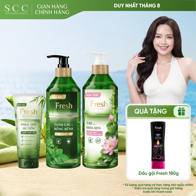 Combo Tắm Gội Fresh Natural Tre: Dầu Gội 650g + Dầu Xả Phục Hồi 300g + Sữa Tắm Hoa Sen 700g