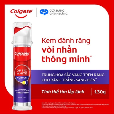 Kem đánh răng Colgate vòi nhấn thông minh Optic White Purple, cho răng trắng sáng hơn 130g/ống