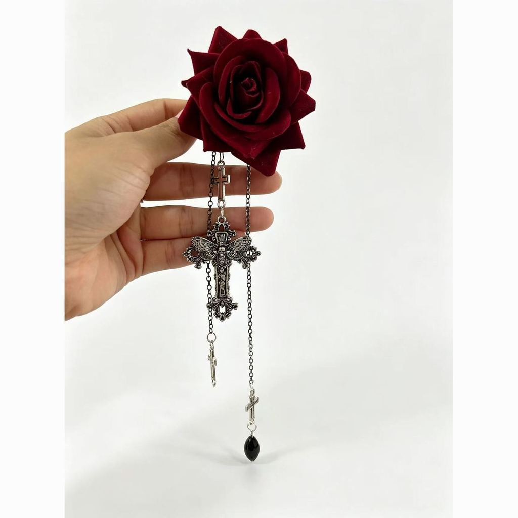 Khuyến nghị LO Hoàng hậu lolita jk đồng phục lolita Hoa hồng tối chữ thập Trâm cài Phụ kiện lolita m