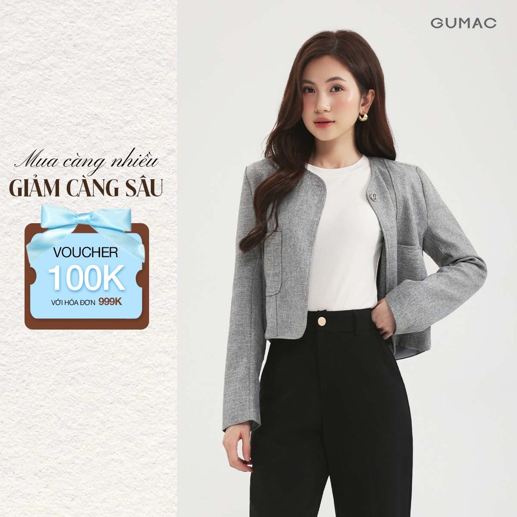 Set Lẻ Áo Khoác Dạ Nữ GUMAC Dáng Lửng Tay Dài LOWF1205 - Chân Váy Ngắn Dáng A Kèm Lót Quần Năng Động