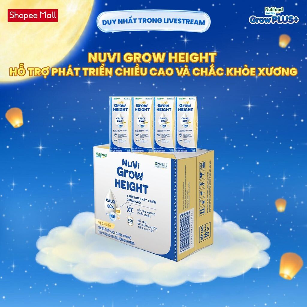 [Livestream BeyondK] Thùng 24 hộp SBPS Nuvi Grow Height vị chuối 1+ hỗ trợ phát triển chiều cao hộp 
