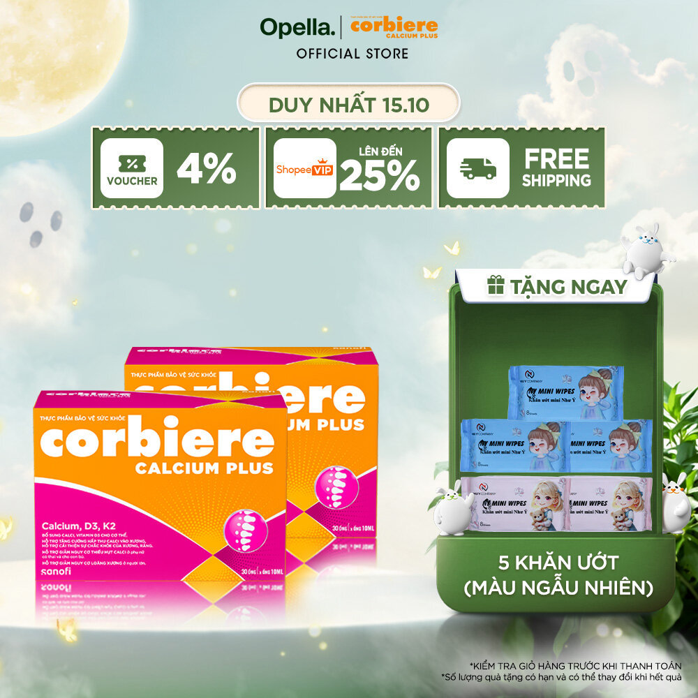 Bộ 2 Thực phẩm bảo vệ sức khỏe Corbiere Calcium Plus Mới - Canxi hữu cơ + D3 + K2