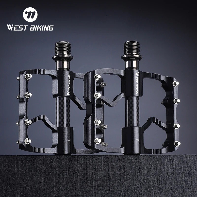 WEST BIKING Bàn đạp xe đạp đường trường, thiết kế phẳng, nhẹ, ống bọc sợi carbon, 3 vòng bi, chất li