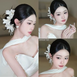  Mũ đội đầu cô dâu vintage satin hoa phụ kiện tóc đẹp cho váy cưới phong cách rừng 