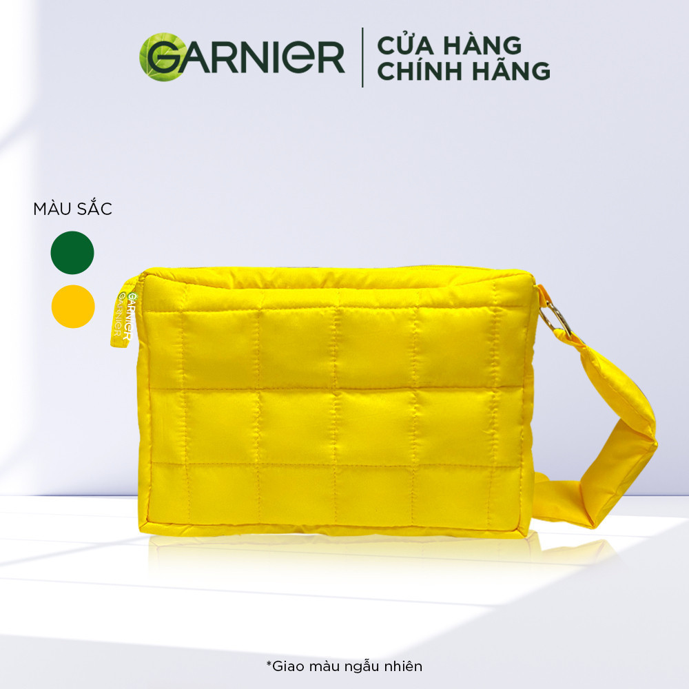 [Quà tặng không bán] Túi xách tay phao chần bông Garnier (Xanh lá cây, Vàng) tháng 12 2023
