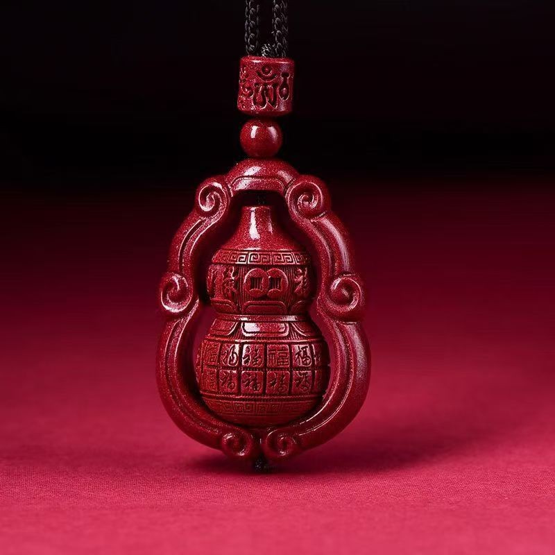 Hot Sale#Cinnabar Purple Gold Sand Fortune Peace Gourd Set Pendant Chinese Style Unisex Mid-Autumn F