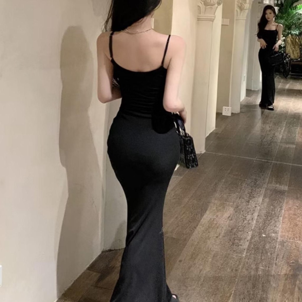 H901y Đầm Body 2 Dây Dáng Dài Đuôi Cá Váy Body Nữ Len Gân Tăm Mềm Mịn Mát Tôn Dáng Sexy Size Dưới 53kg | BigBuy360 - bigbuy360.vn