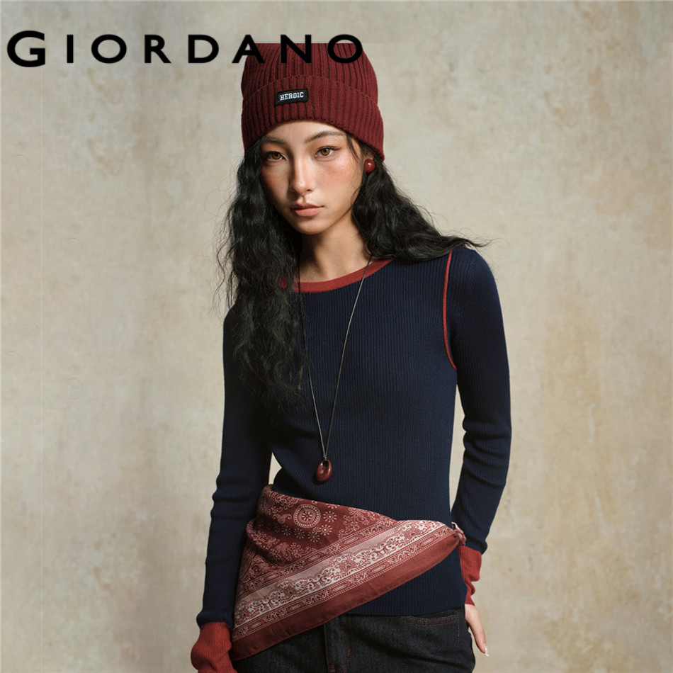 GIORDANO WOMEN Contrasting trim slim sweater 18355702