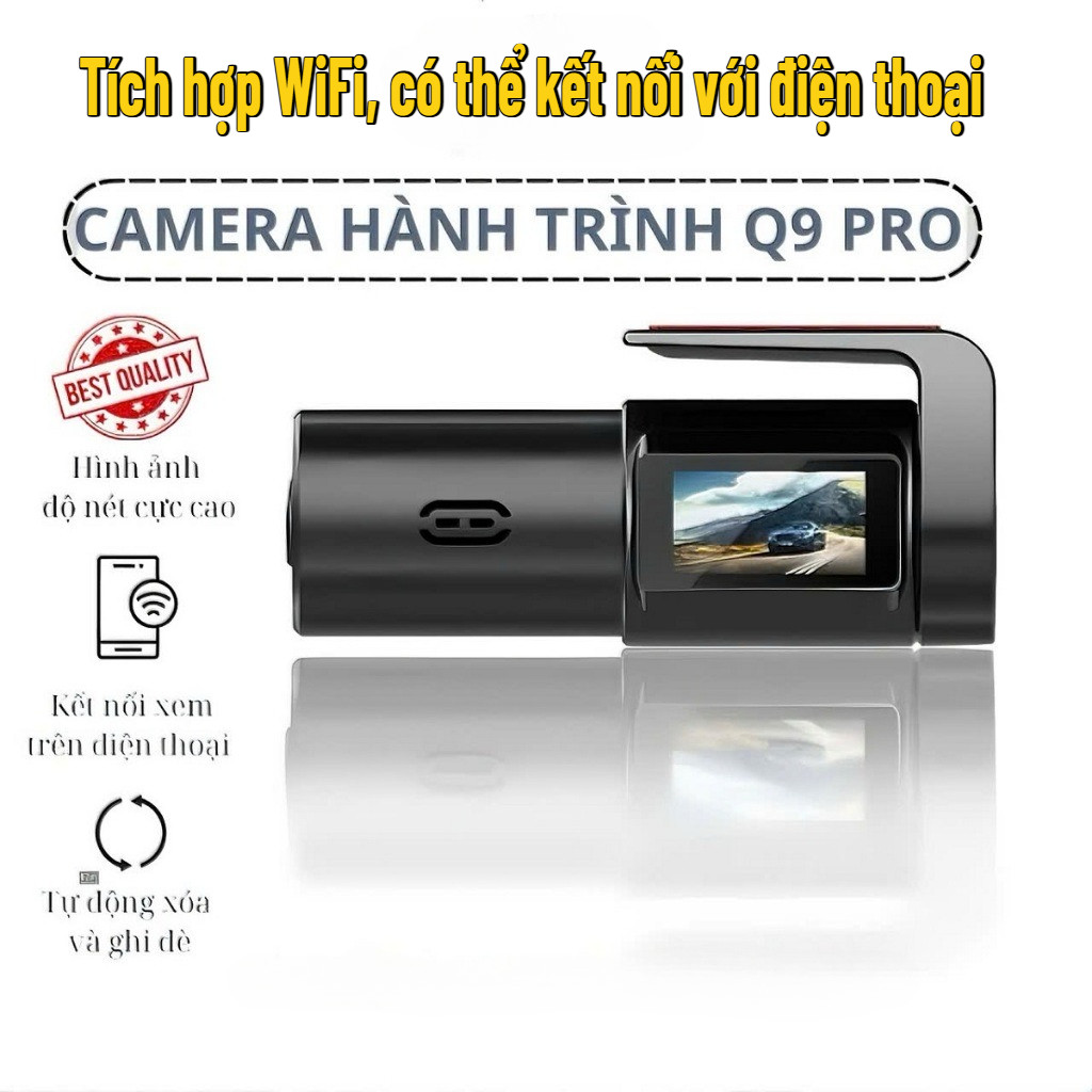 Camera Hành Trình Ô Tô Ghi Hình Siêu Nét Nhỏ Gọn Q9 Pro，Tích hợp WiFi, có thể kết nối với điện thoại
