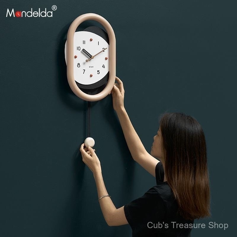 Mandelda NoDrill Modern Minimalist Clock Living Room Art Swing Wall Clock Elegant Dining Room Decora