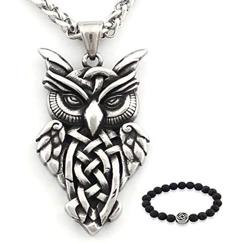 Thép không gỉ Ireland Celtic Owl Mặt dây chuyền Vòng cổ Celtic Knot Bùa hộ mệnh Trang sức