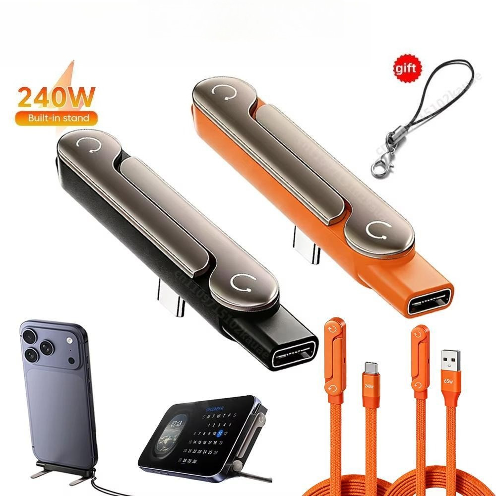Bộ chuyển đổi sạc nhanh 2 trong 1 240W USB-C sang USB-C với chân đế có thể gập lại – Hỗ trợ truyền d