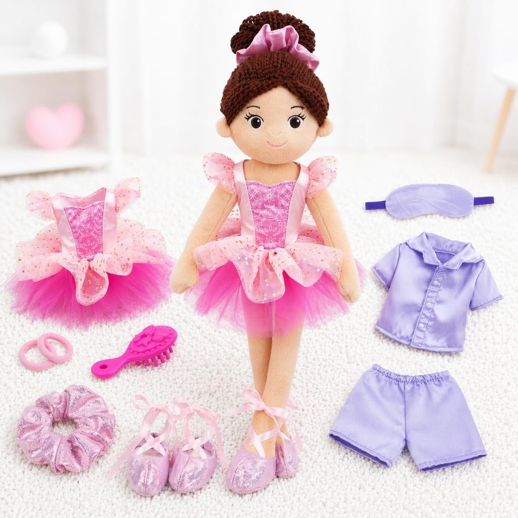 June Garden 14 "Snuggle Cutie Ballerina Doll Maya – Búp bê sang trọng mềm mại với trang phục múa ba 