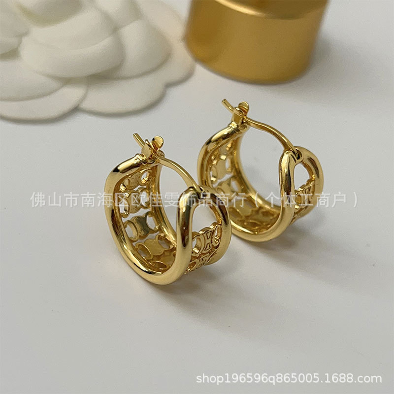 Hollowed-out earrings, hoop earrings, vintage gold engraved circular rings