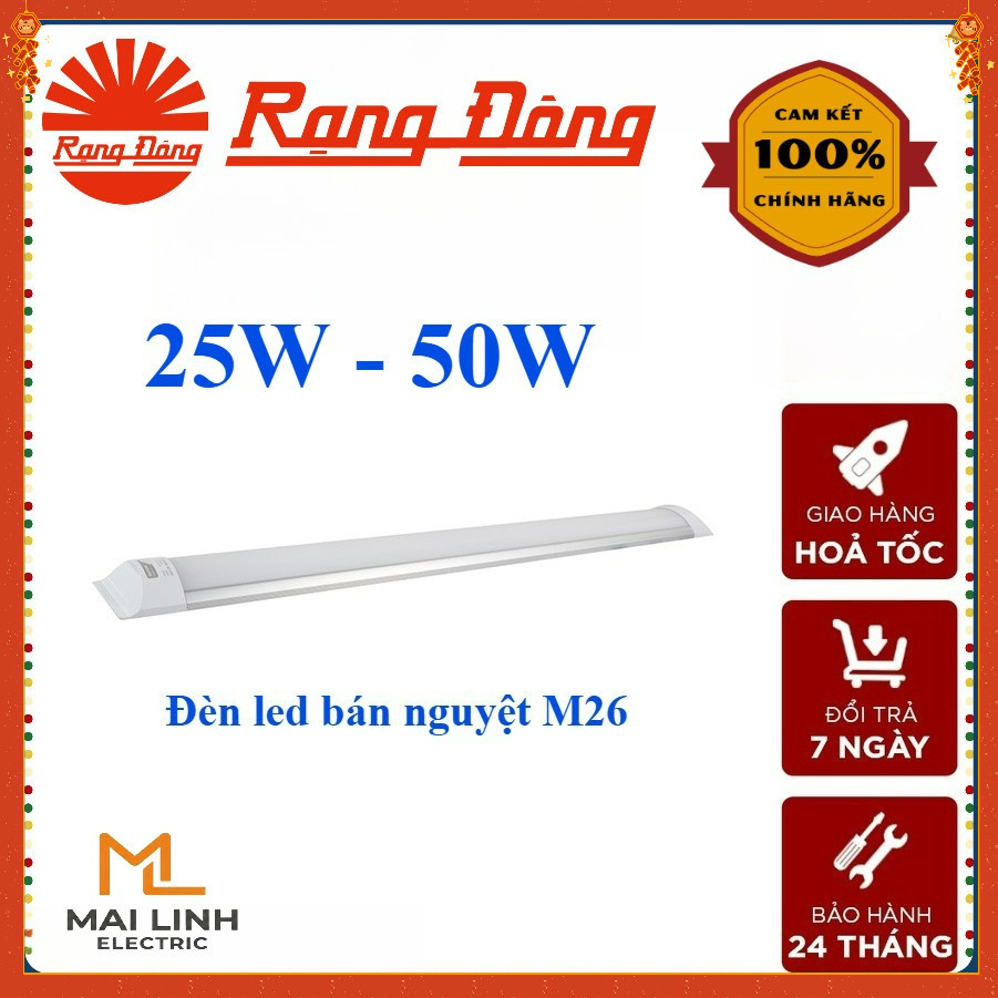 {Rạng Đông} Đèn Led bán nguyệt M26 25W 50W 1m2 và 60cm -Ánh sáng trắng - Model: M26 1200/50W
