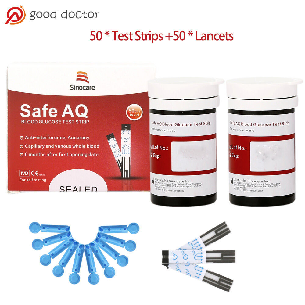 Safe AQ Smart Blood Glucose 50s Test Strips FREE 50s Lancets (Sinocare Safe-AQ)