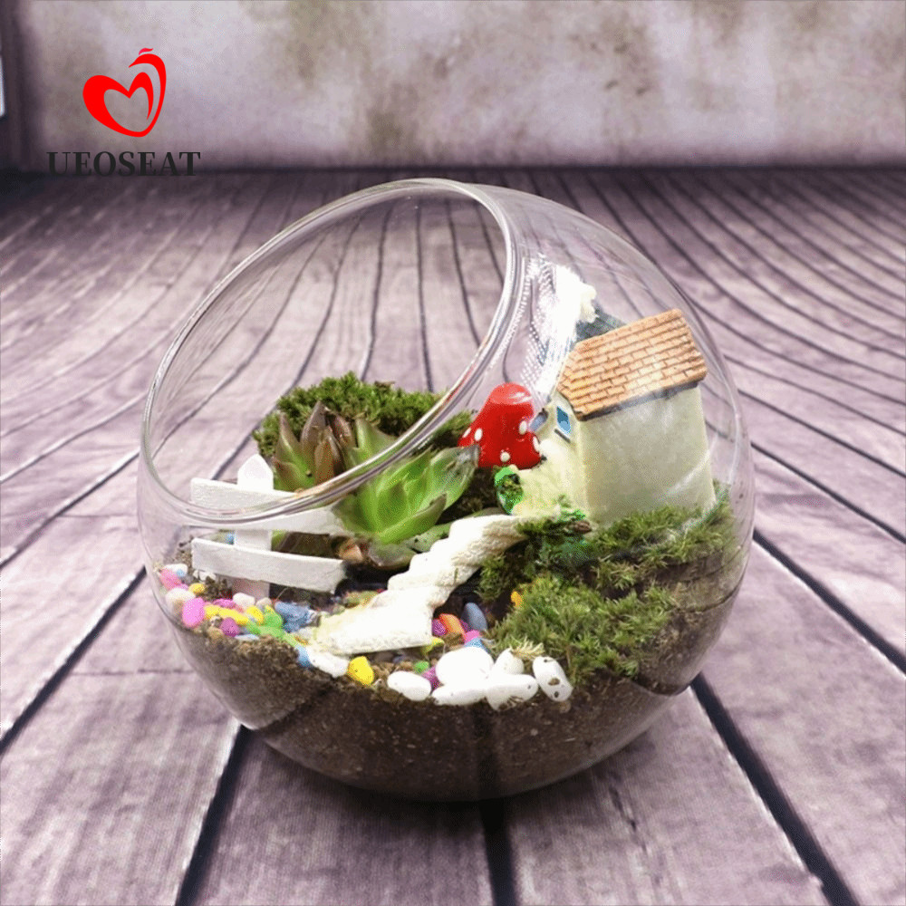 UEOSEAT Plant Terrarium Oblique Glass Holder Moss