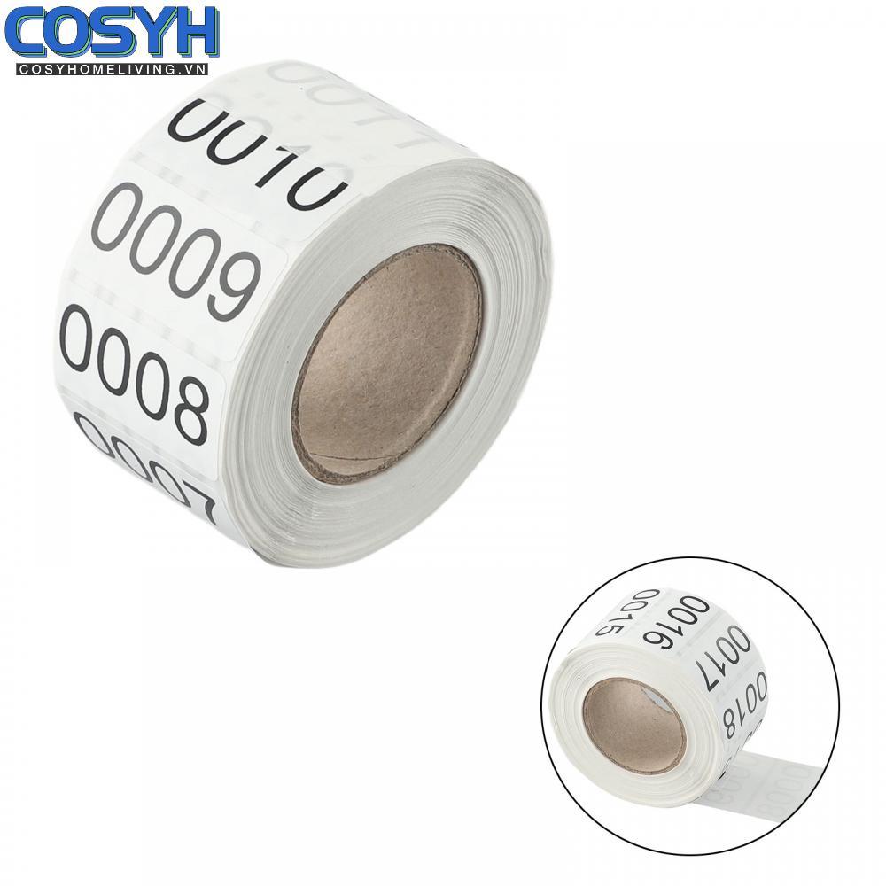 <cosyh>Number Stickers 0001-1000 Consecutive Inventory Self-adhesive White Durable