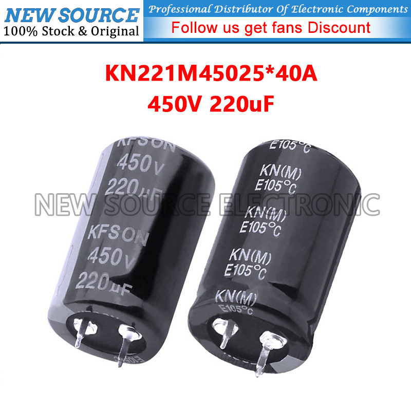 [1 cái] 450V 220uF D25xL40mm 0,99x1,58in KN221M45025 * 40A Tụ điện điện phân nhôm Snap-In Nguồn mới