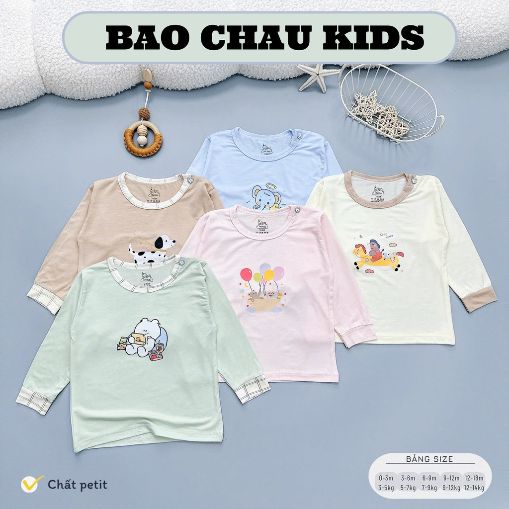 Set 5 Áo Dài Tay HN Kids Chất Liệu Peptit Mềm Mịn Thoáng Mát An Toàn Với Làn Da Bé Bảo Châu Kids