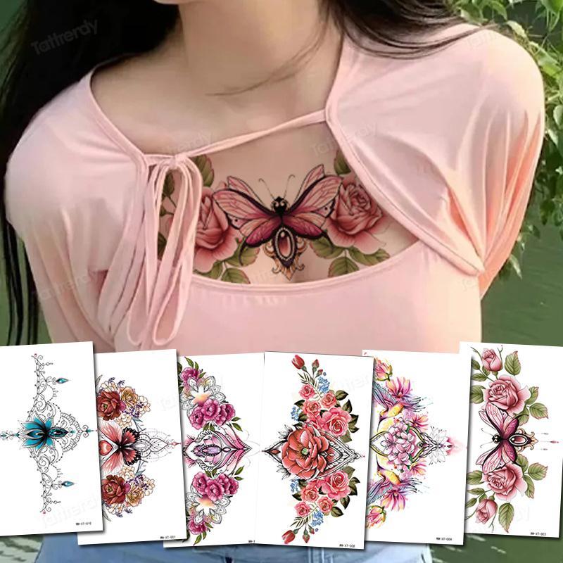 Hoa Sen Chống Thấm Nước Henna Mandala Hình Xăm Tạm Thời Cho Nữ Người Lớn Bướm Hoa Nhiều Màu Sắc Hình