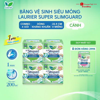 [LIVESTREAM] Combo 4 gói BVS Laurier Siêu Mỏng 1mm Kháng khuẩn 22.5cm 8 miếng