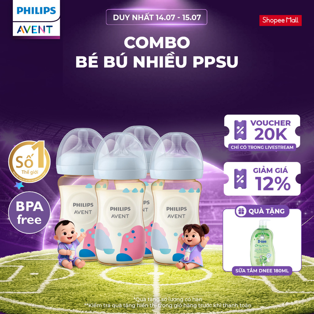 Combo bé bú nhiều PPSU - 4 Bình sữa mô phỏng tự nhiên PPSU Philips Avent, chống sặc, chống đầy hơi, 