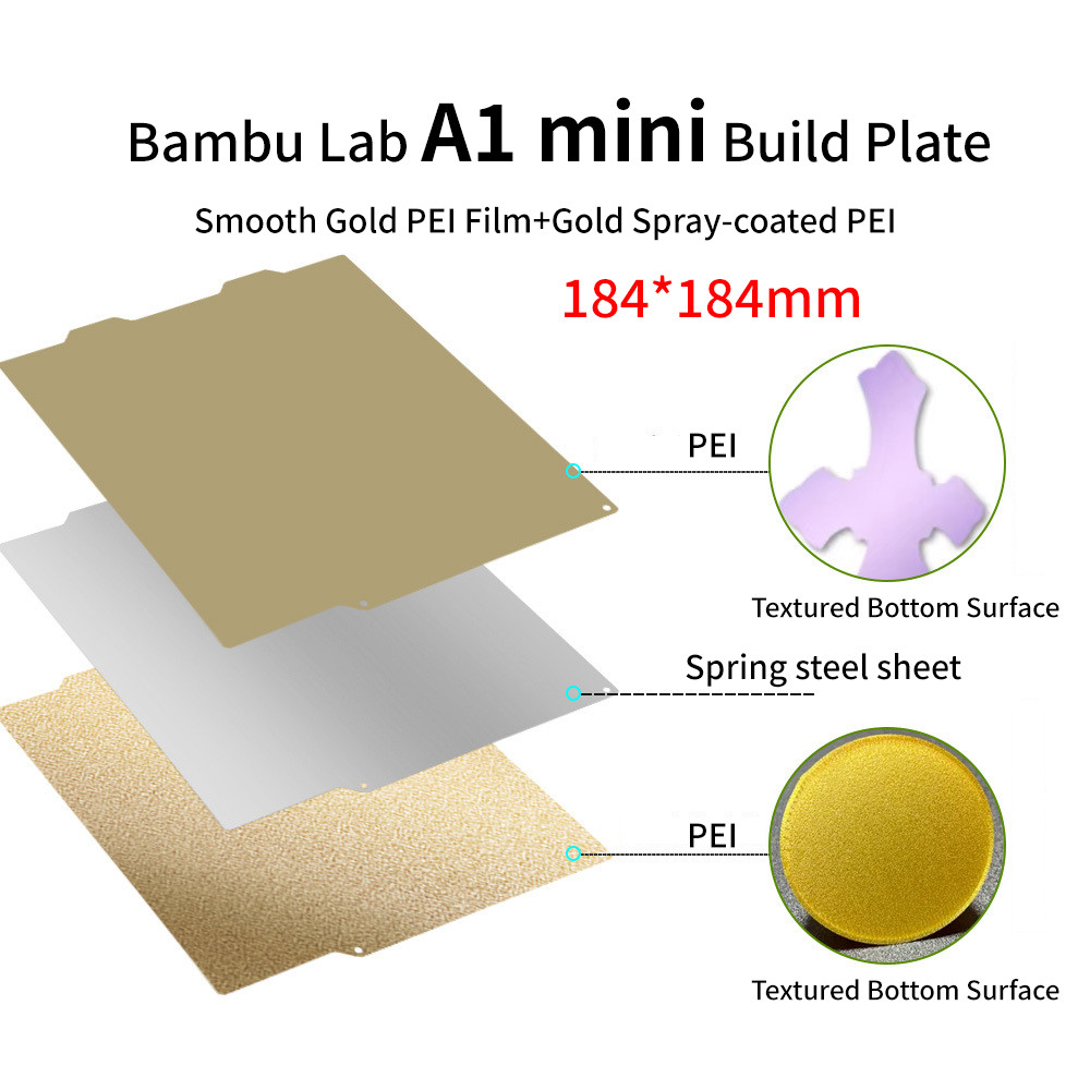 Bảng in họa tiết hai mặt Màu vàng PEI phun + Phim PEI vàng Tấm thép lò xo Bambu A1 mini Thích ứng ha