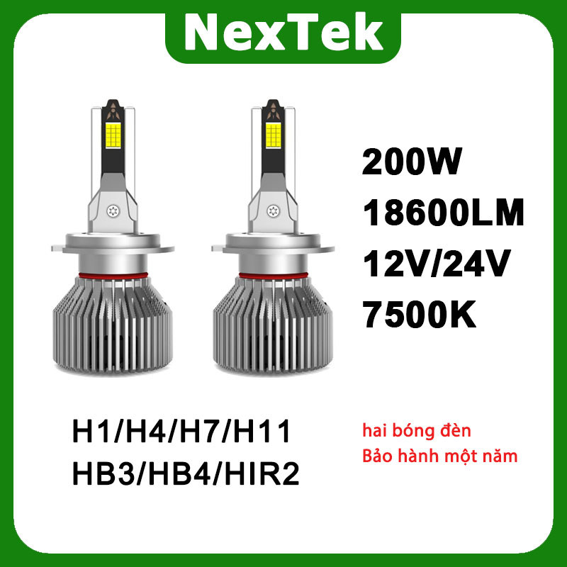 NexTek ZZA2 12V/24V 200W 7500K Đèn pha LED H1 H4 H7 HB3/HB4 H11 HIR2 đa năng độ sáng cao đèn pha ô t
