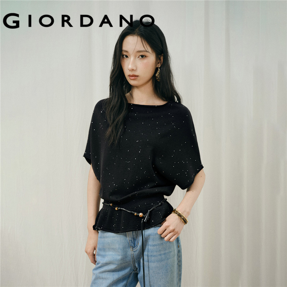 GIORDANO WOMEN Sequined boat neck cinched waist knitwear 18356610