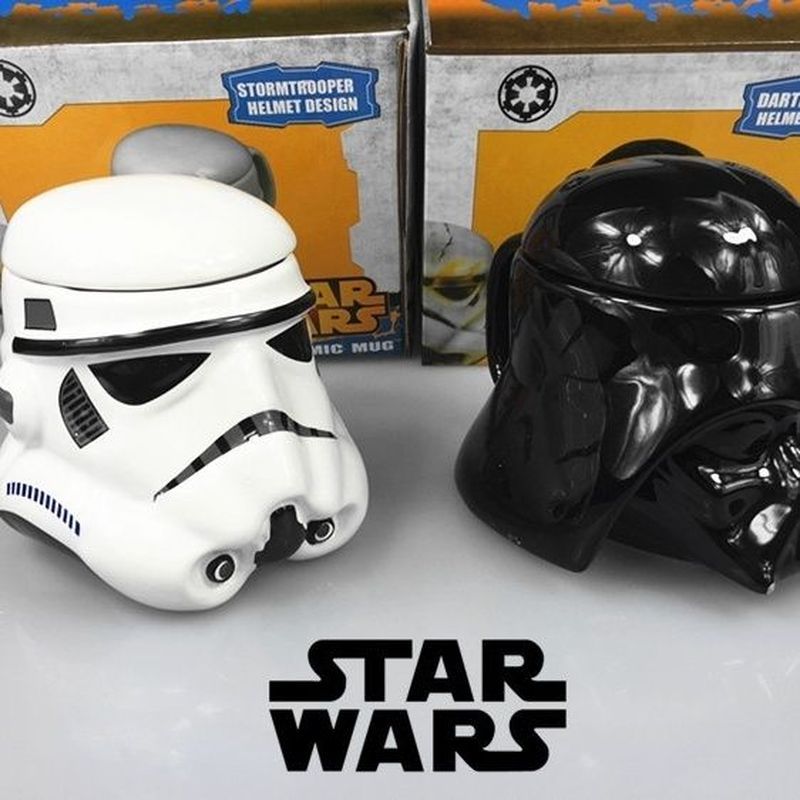 Planet Large Ceramic Cup Black Samurai White Soldier BB8 Coffee Cup Sáng tạo có nắp